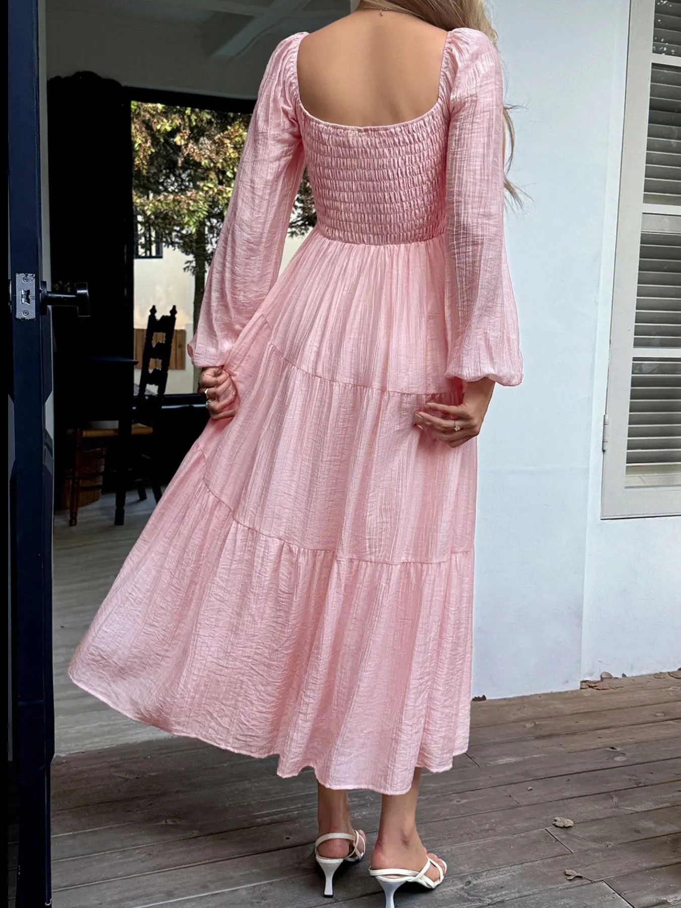 Tiered Balloon Sleeve Midi Dress 3