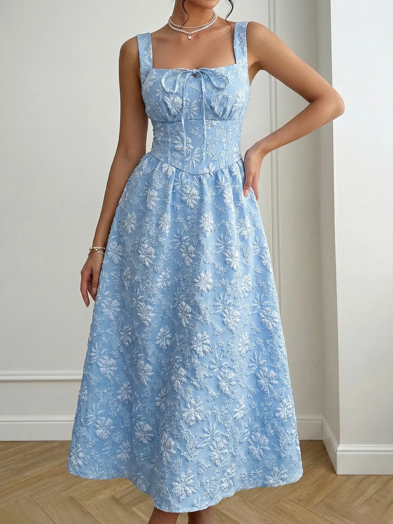 Floral Tie-Front A-Line Midi Dress