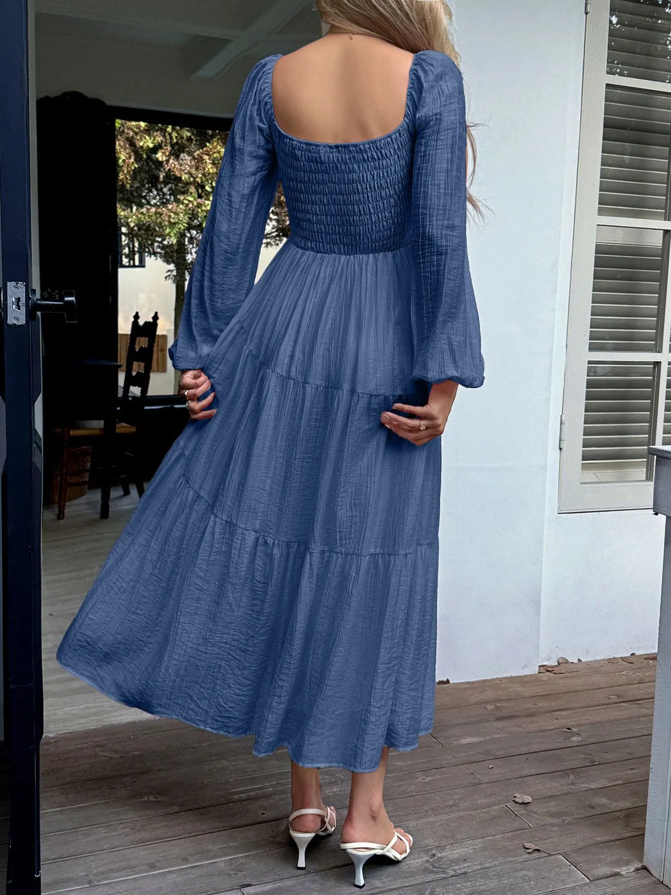 Tiered Balloon Sleeve Midi Dress 9