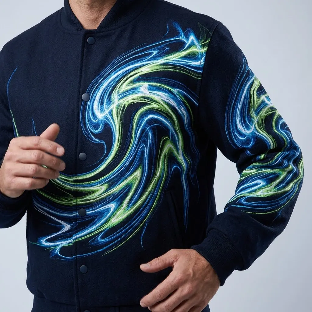 Electric Wave Motion Varsity Jacket for Energetic Style