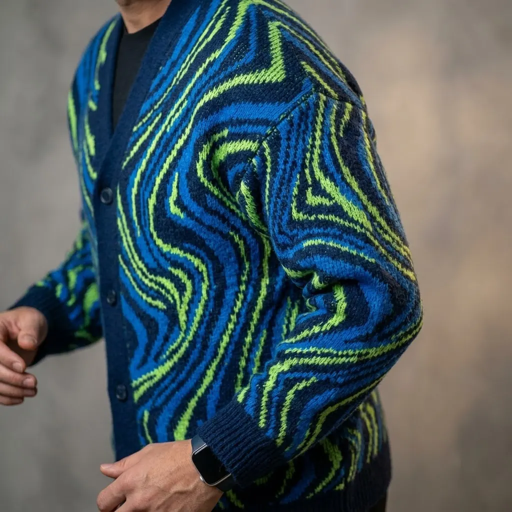 Pulse Motion Voltage Knit Cardigan with Abstract Energy Design