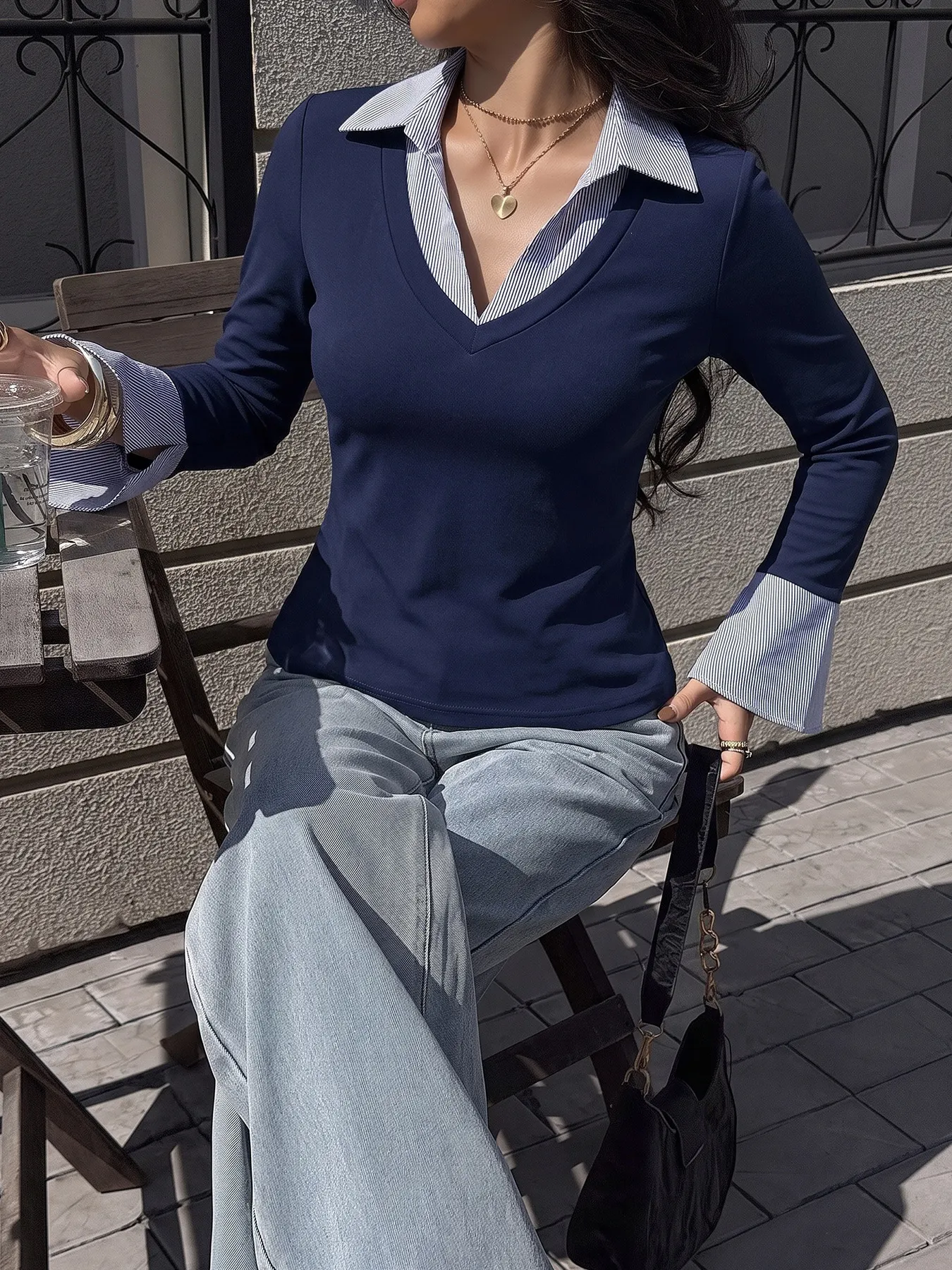 Contrast Collar Long Sleeve Top 4