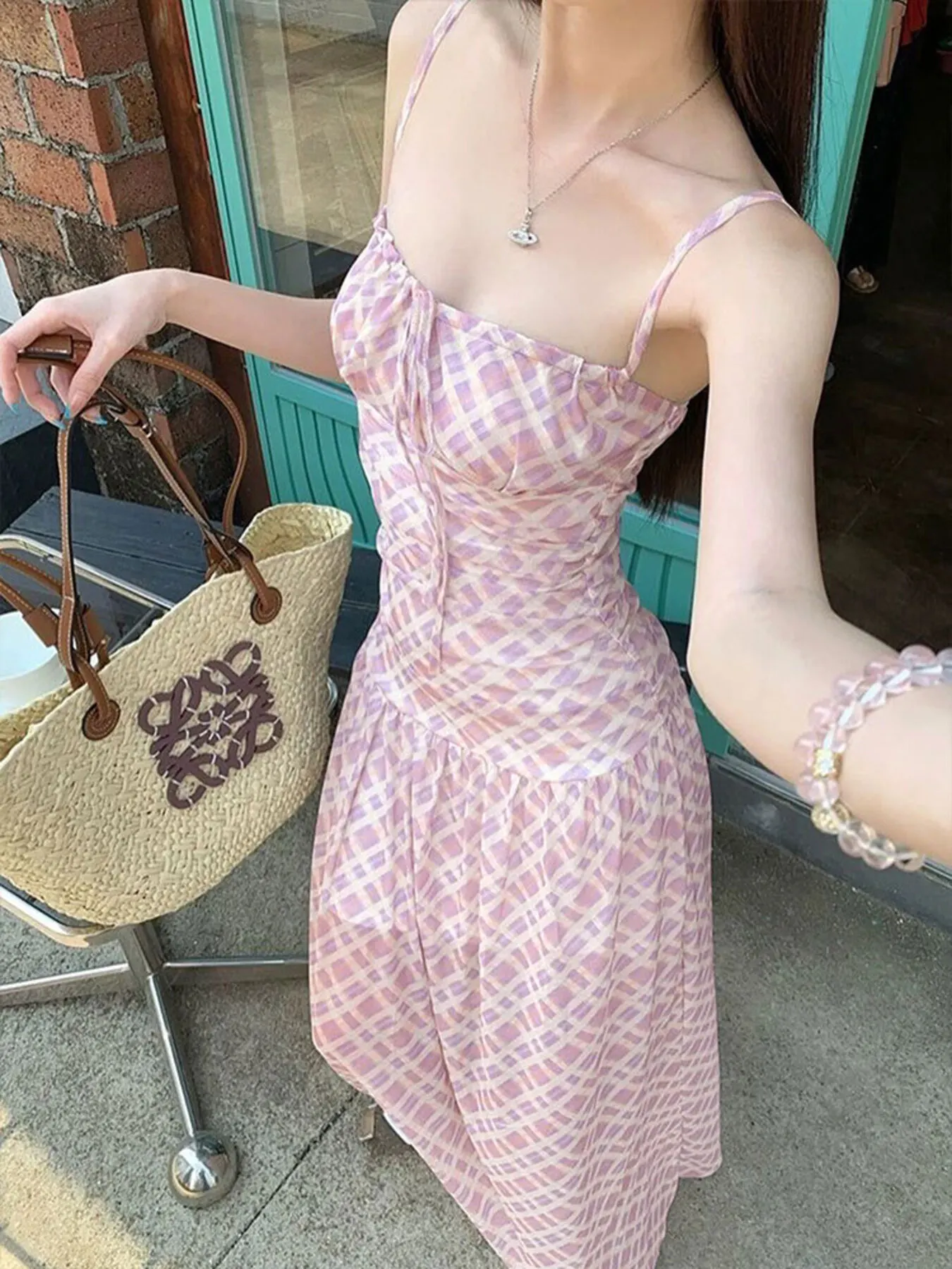 Plaid Spaghetti Strap Maxi Dress 3