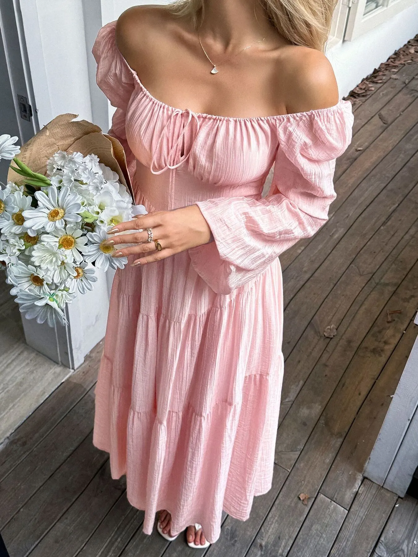 Tiered Balloon Sleeve Midi Dress 2
