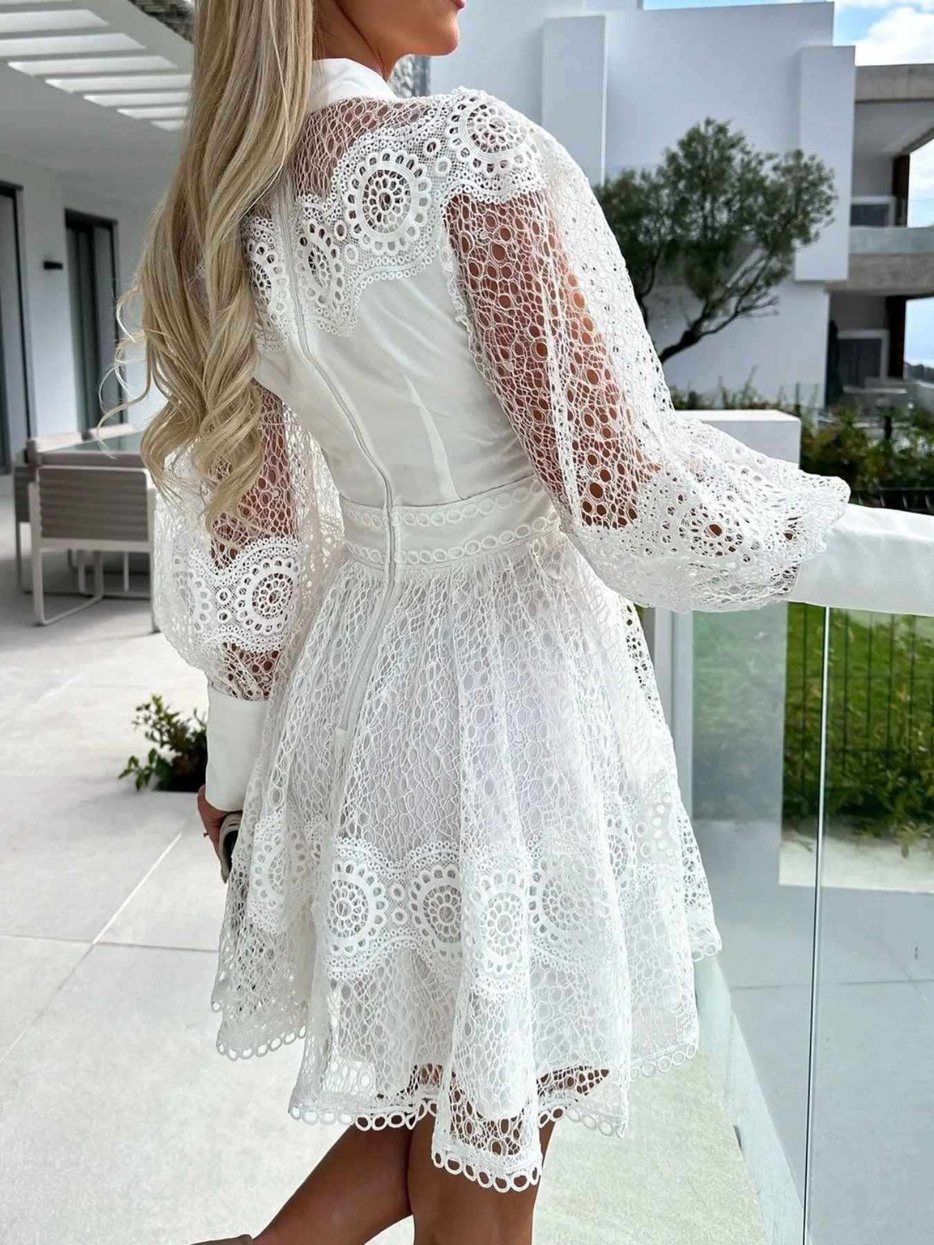 Lace Lantern Sleeve Mini Dress 7
