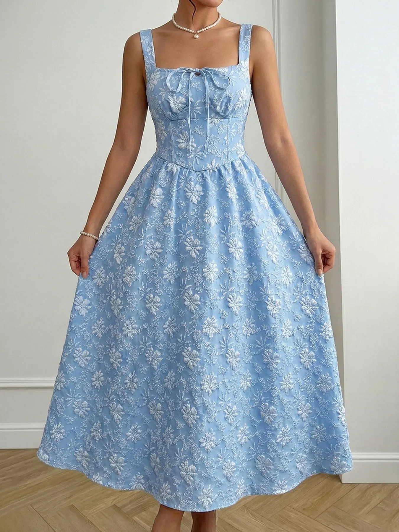 Floral Tie-Front A-Line Midi Dress 4
