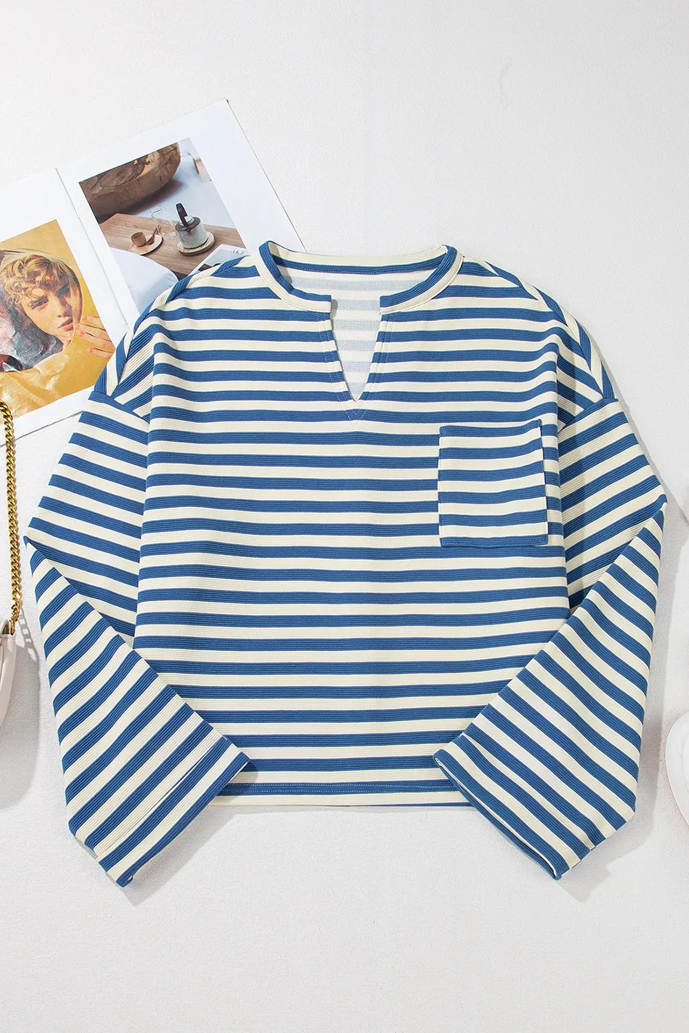 Stripe Chest Pocket Notched Top 6