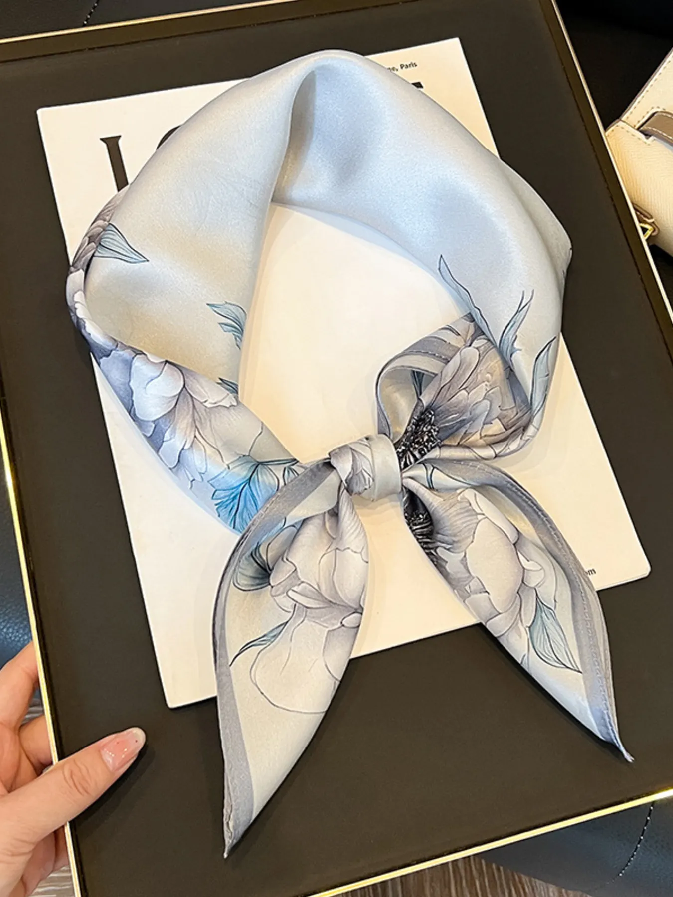 Floral Print Silk Square Scarf