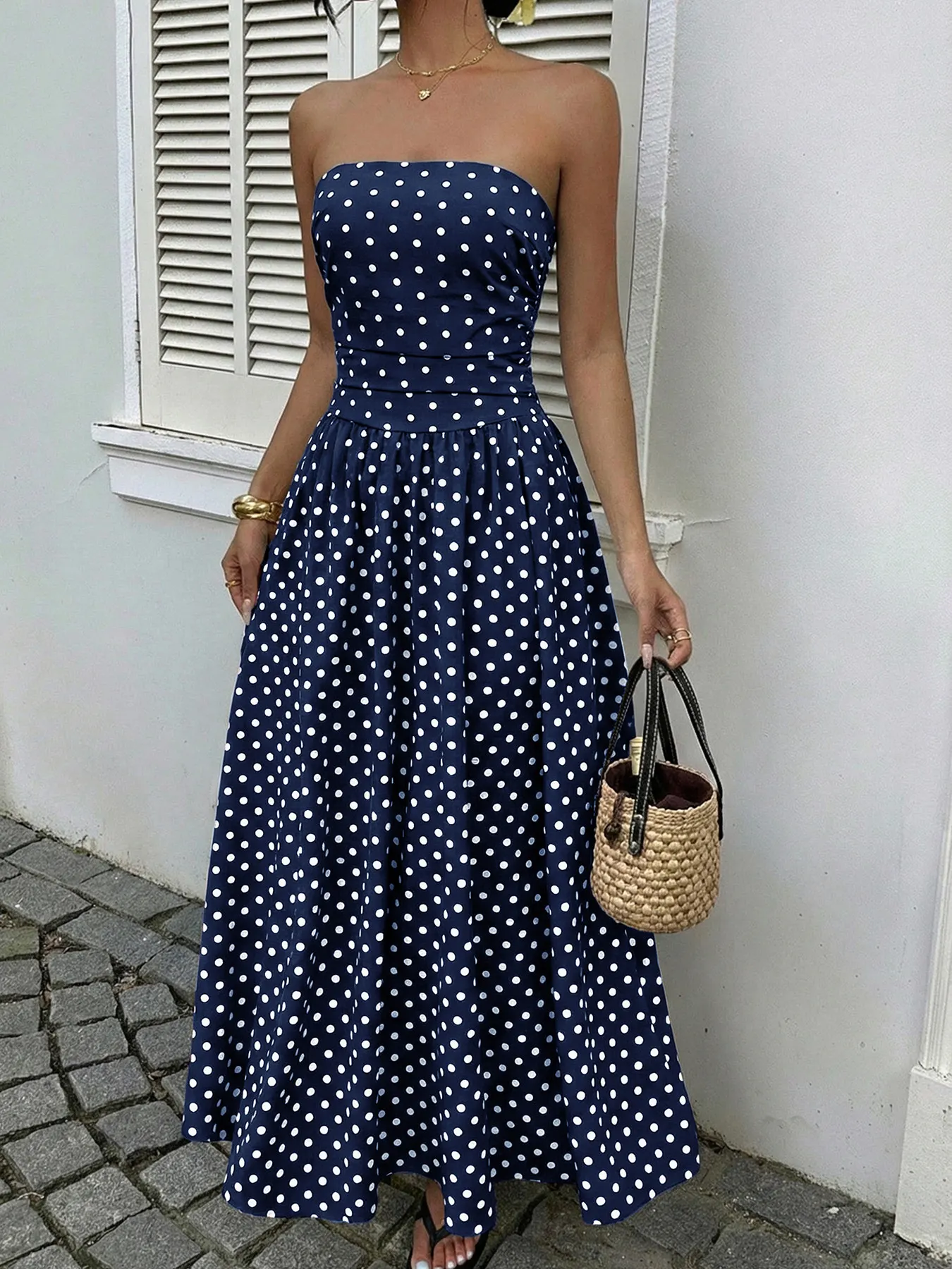 Polka Dot Tube A-Line Dress 2