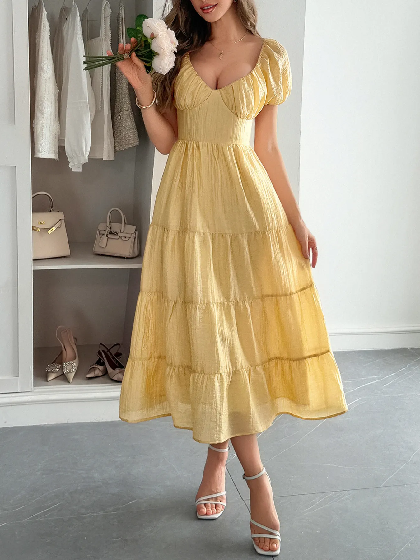 V-Neck Short Sleeve Midi Dress 5