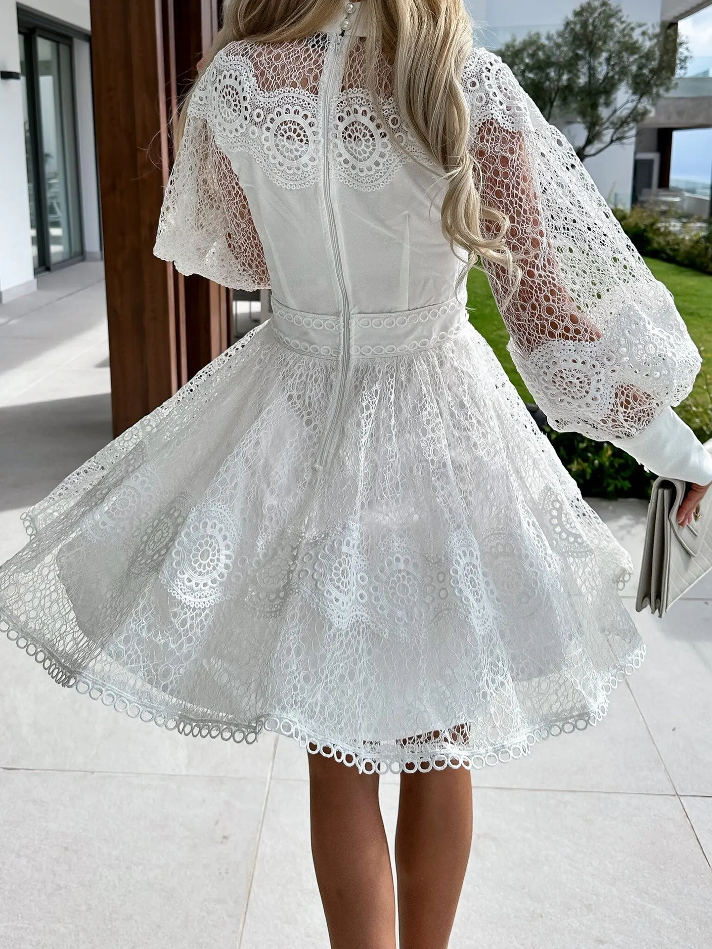 Lace Lantern Sleeve Mini Dress 2