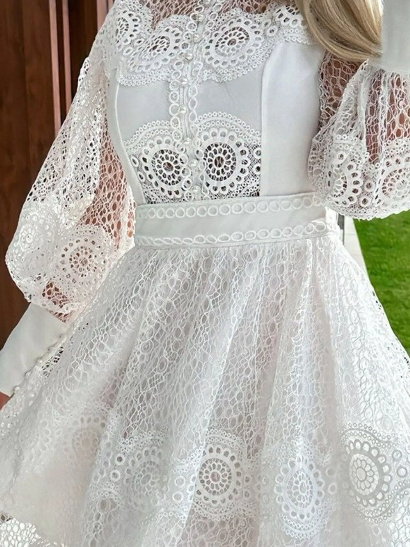 Lace Lantern Sleeve Mini Dress 4
