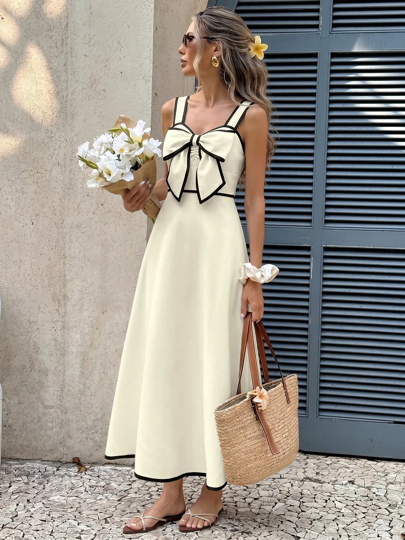 Bowknot Trim A-Line Midi Dress 5
