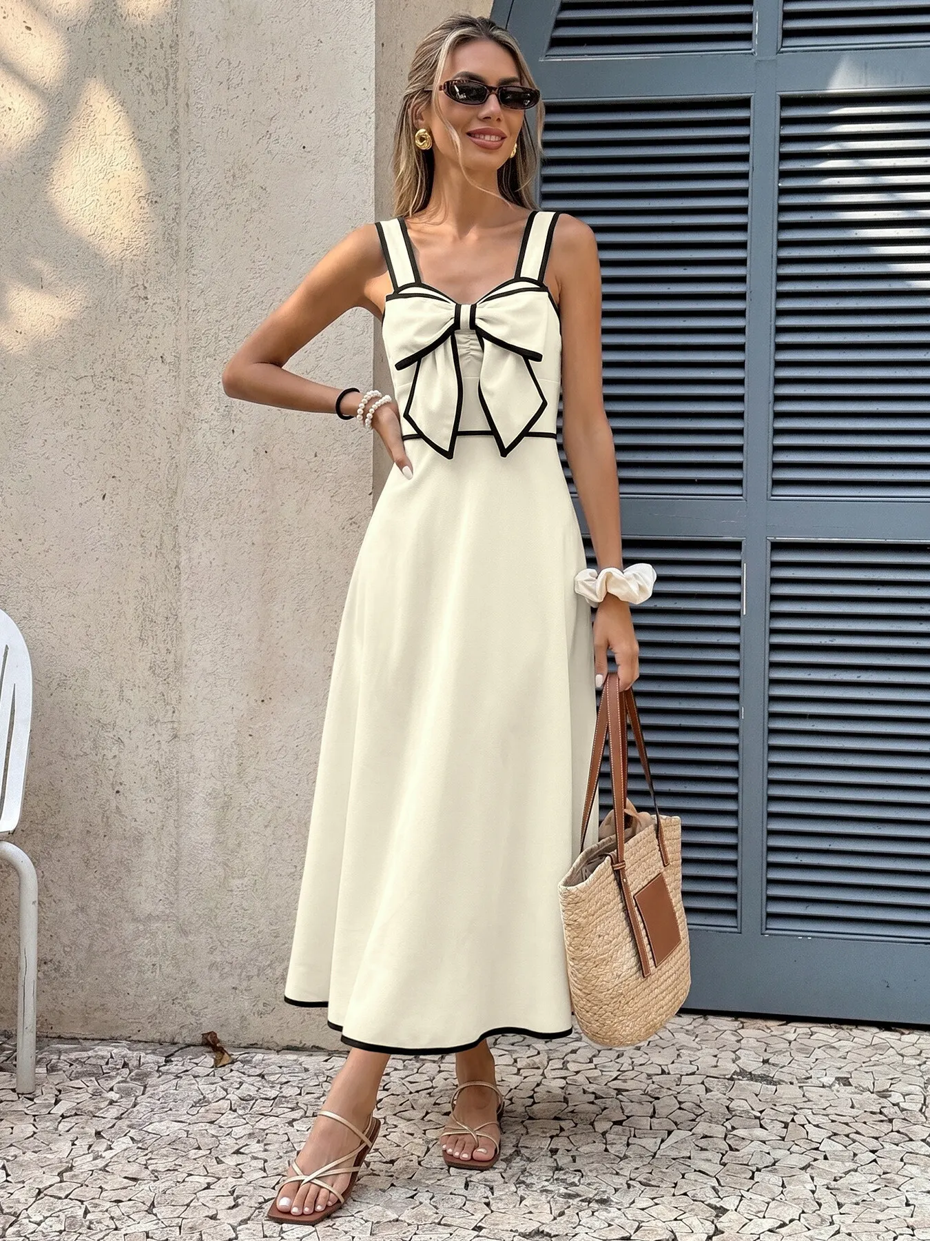 Bowknot Trim A-Line Midi Dress 4