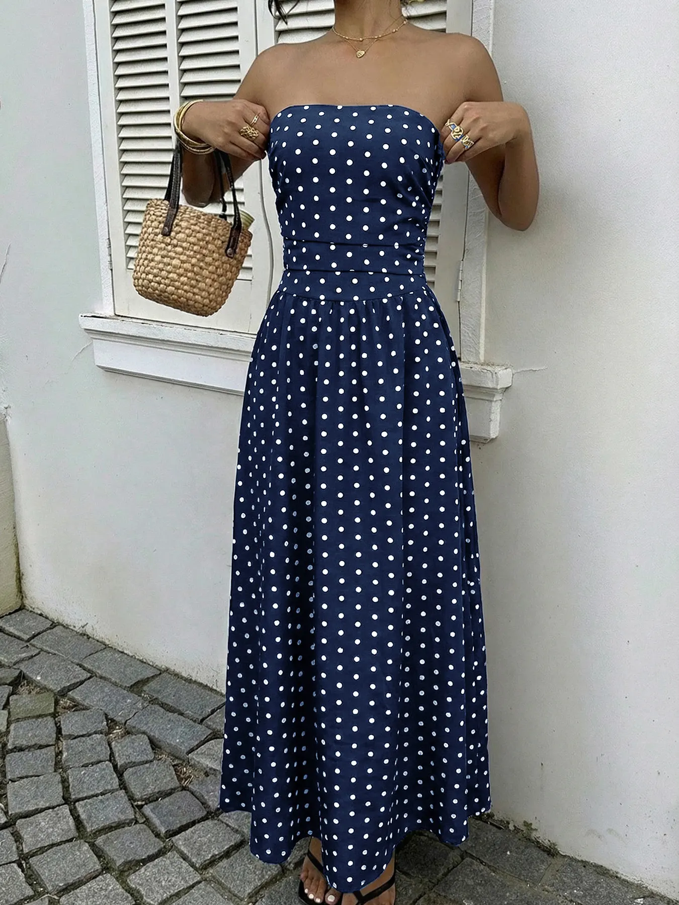 Polka Dot Tube A-Line Dress 4
