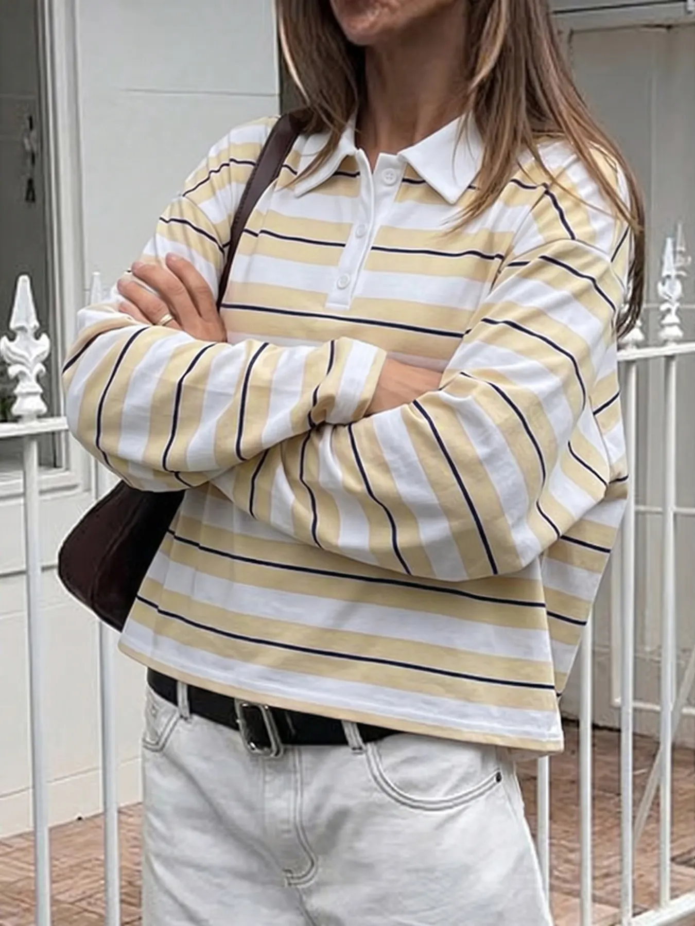 Striped Long Sleeve Polo Top 5