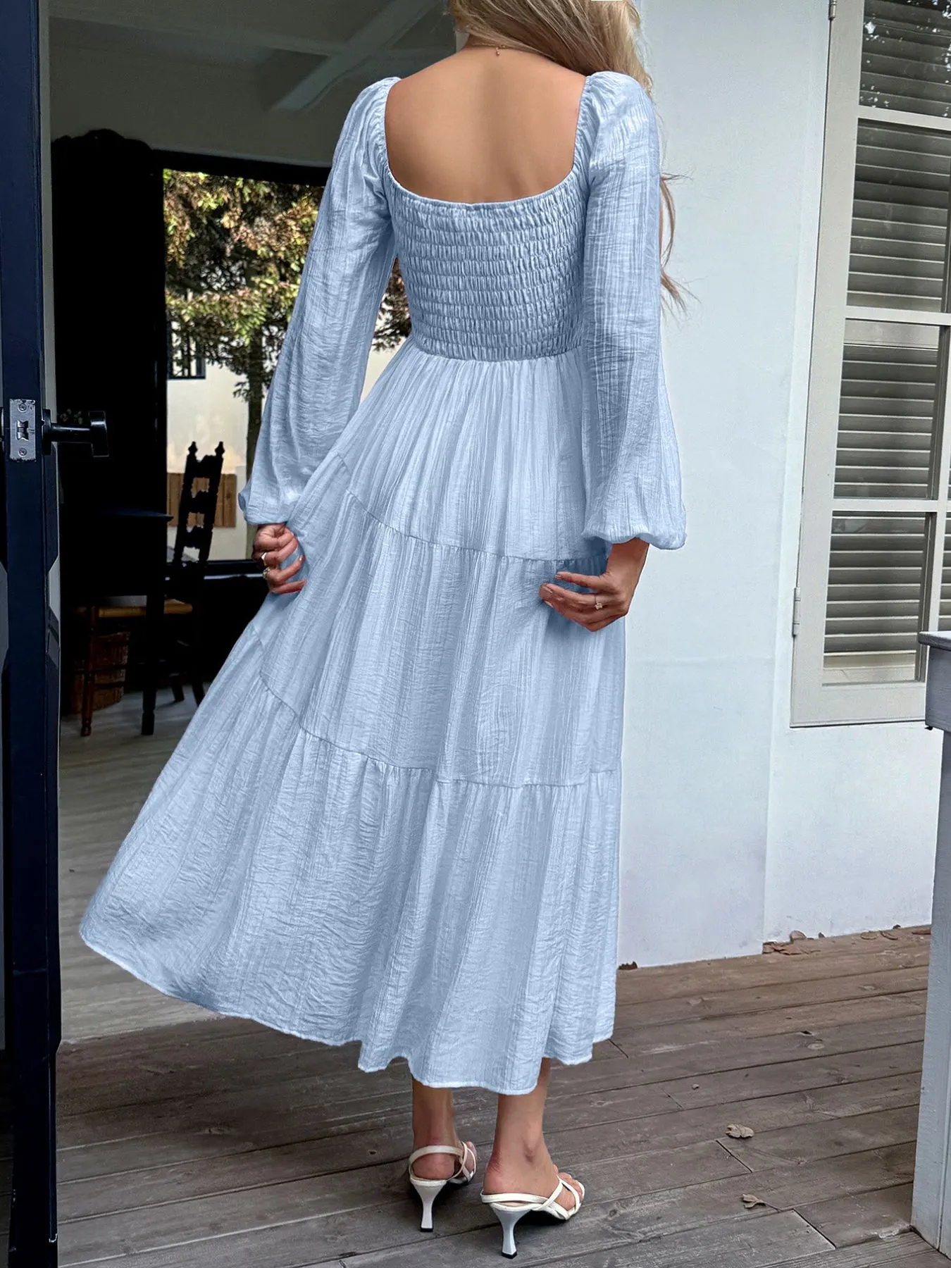 Tiered Balloon Sleeve Midi Dress 6