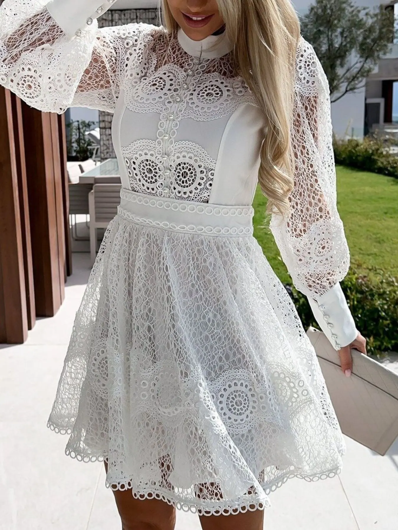 Lace Lantern Sleeve Mini Dress 5