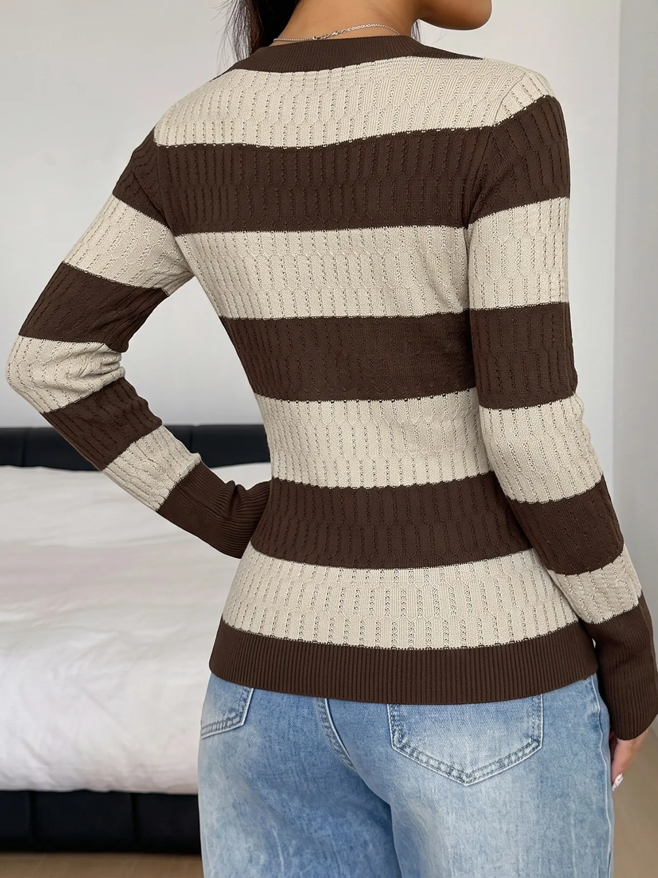 Striped V-Neck Knit Top 5