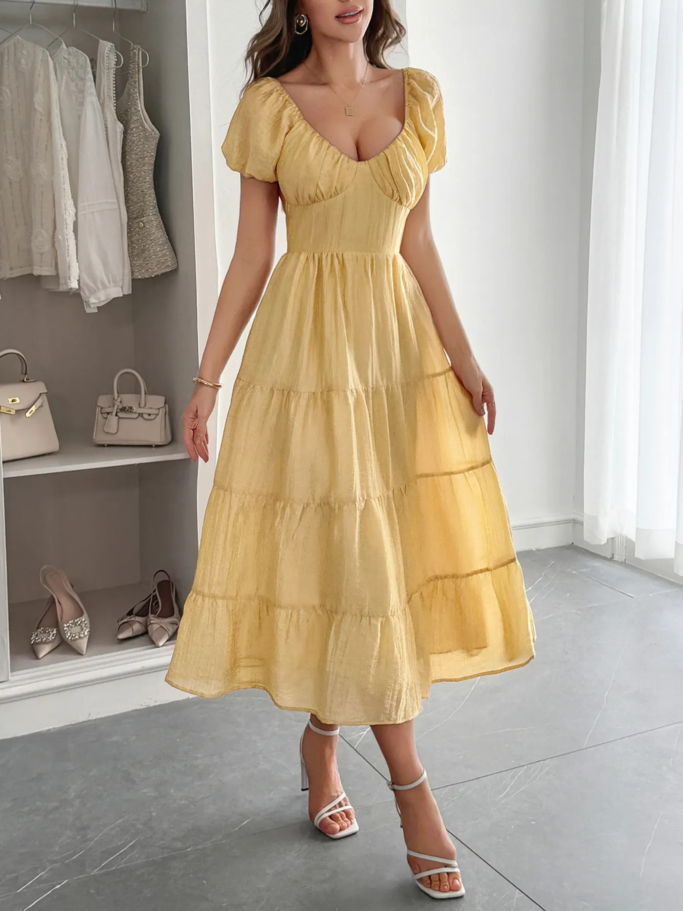 V-Neck Short Sleeve Midi Dress 6