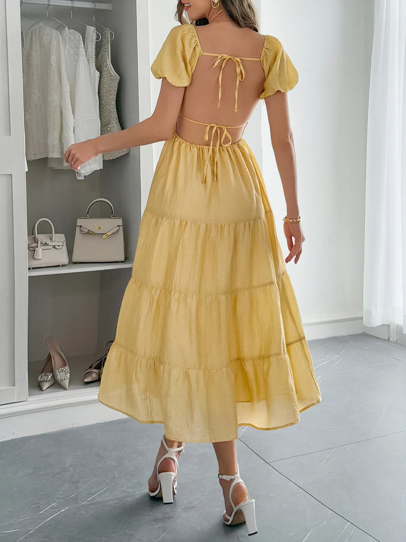 V-Neck Short Sleeve Midi Dress 7