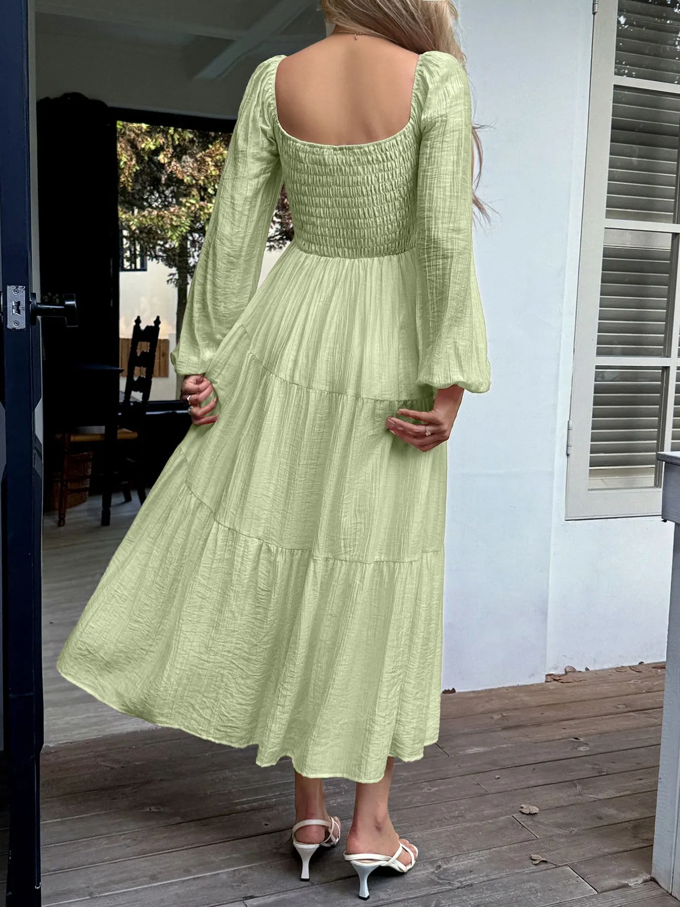 Tiered Balloon Sleeve Midi Dress 12