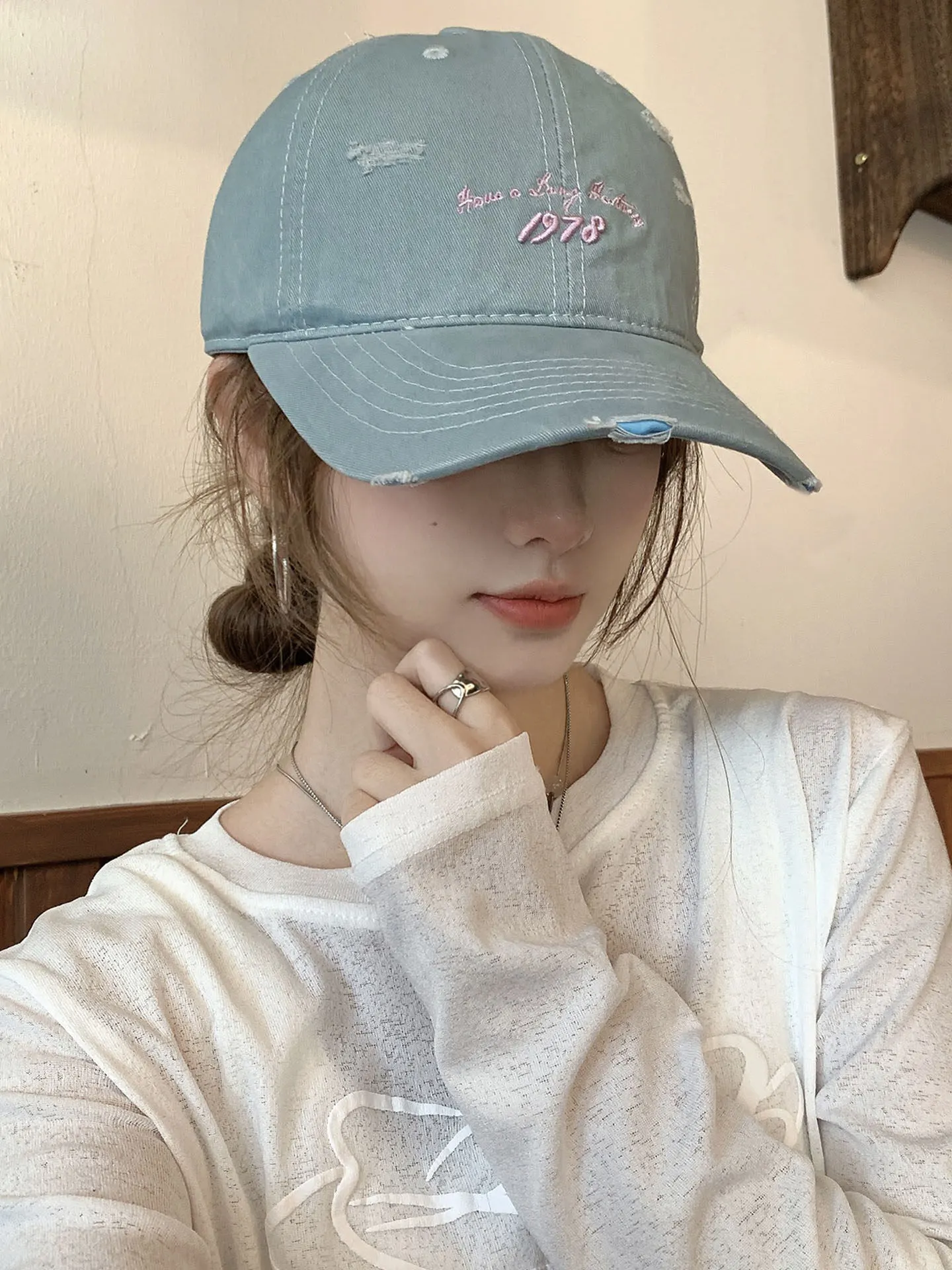 Embroidered Distressed Baseball Cap 2