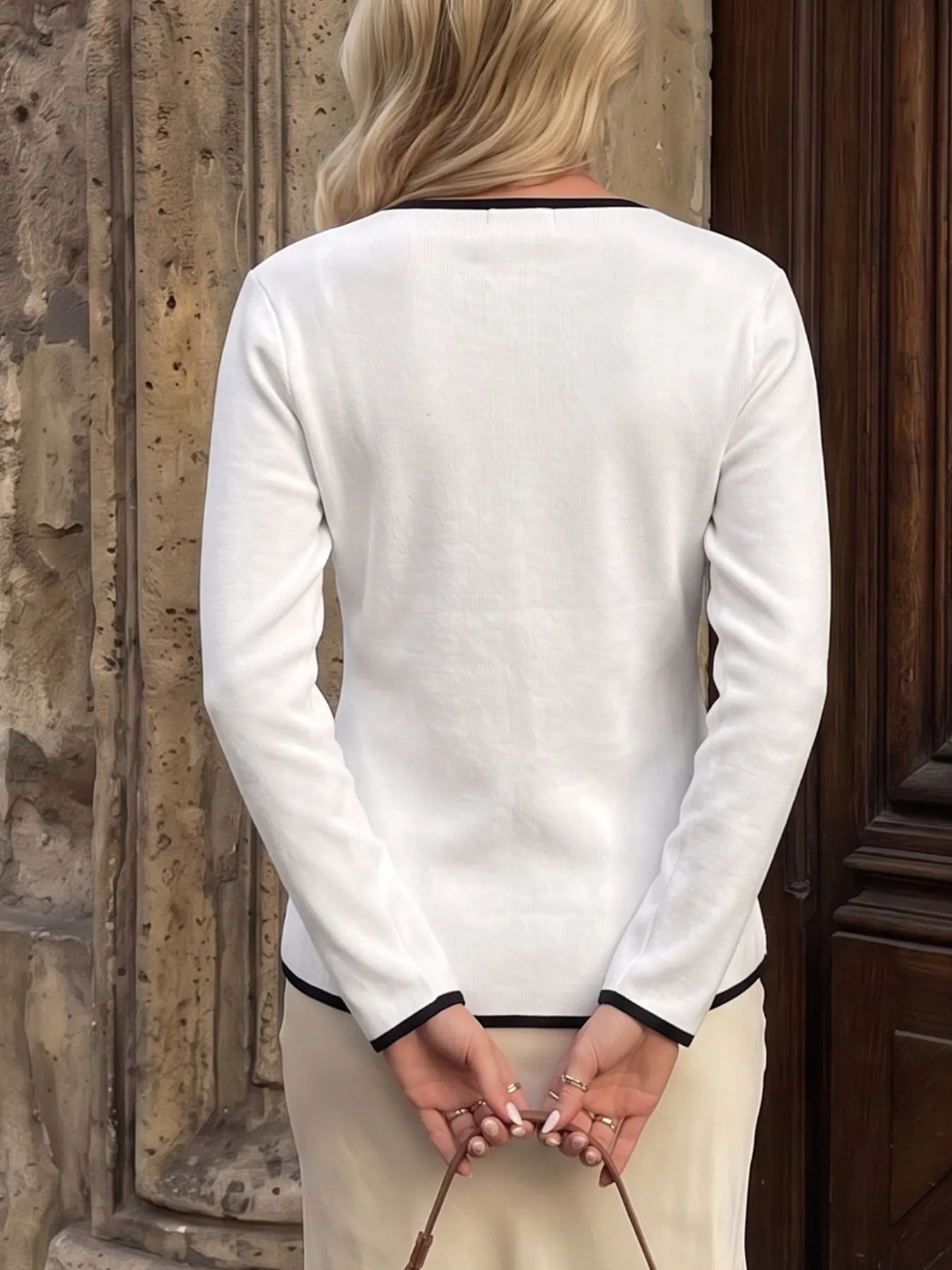 Contrast Trim Button Decor Knit Top 6