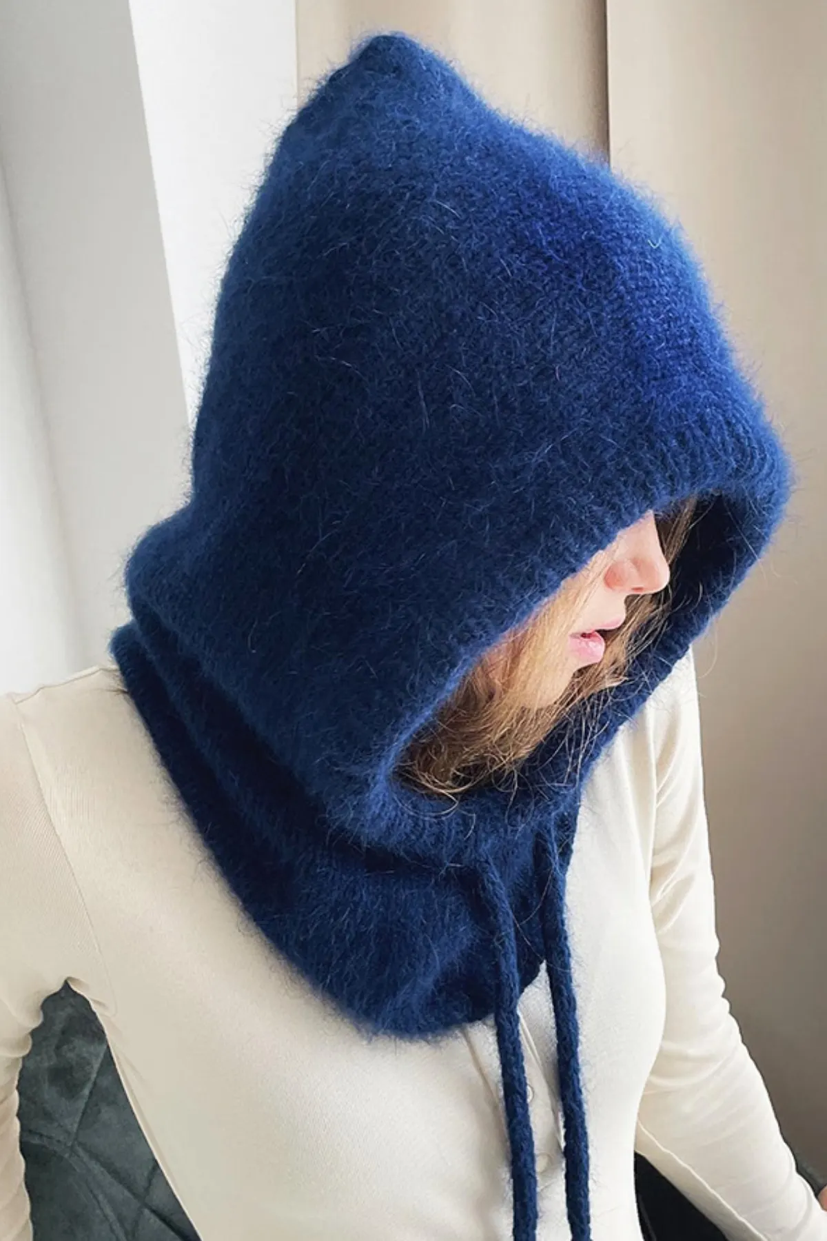 Drawstring Solid Color Thermal Knit Hat 3