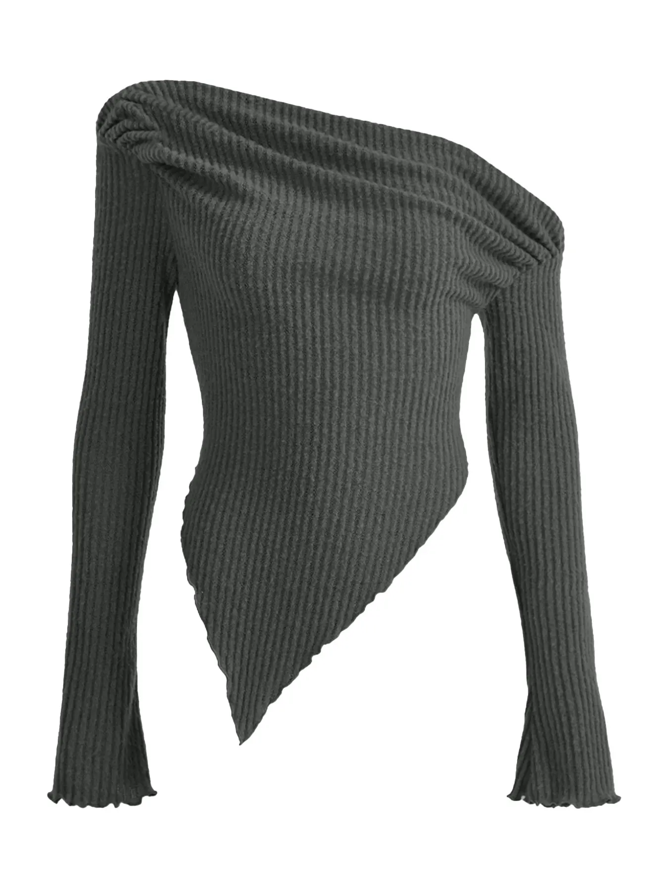 Asymmetrical One-Shoulder Ribbed Knit Top 4
