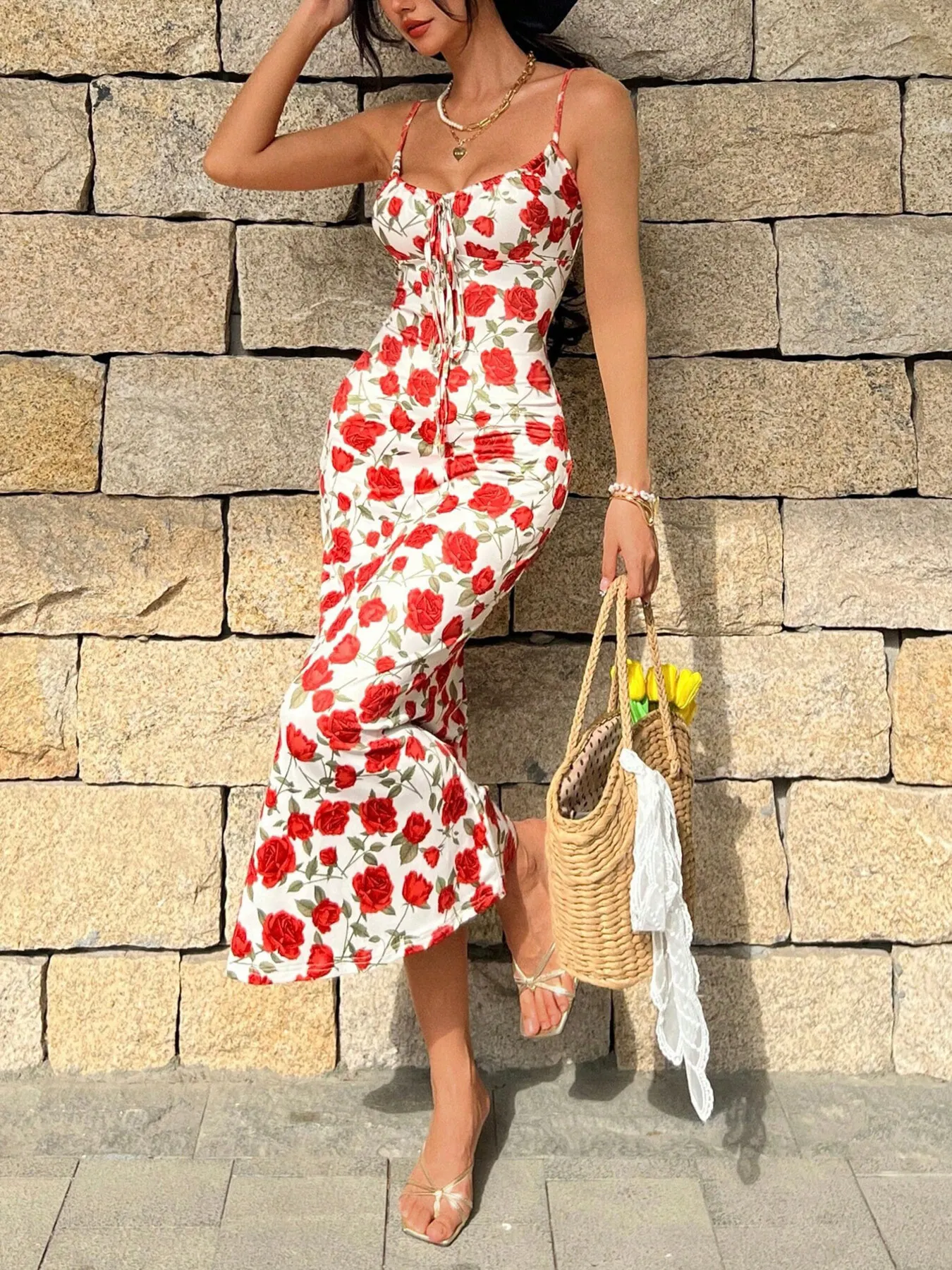 Floral Print Tie-Front Midi Dress 4
