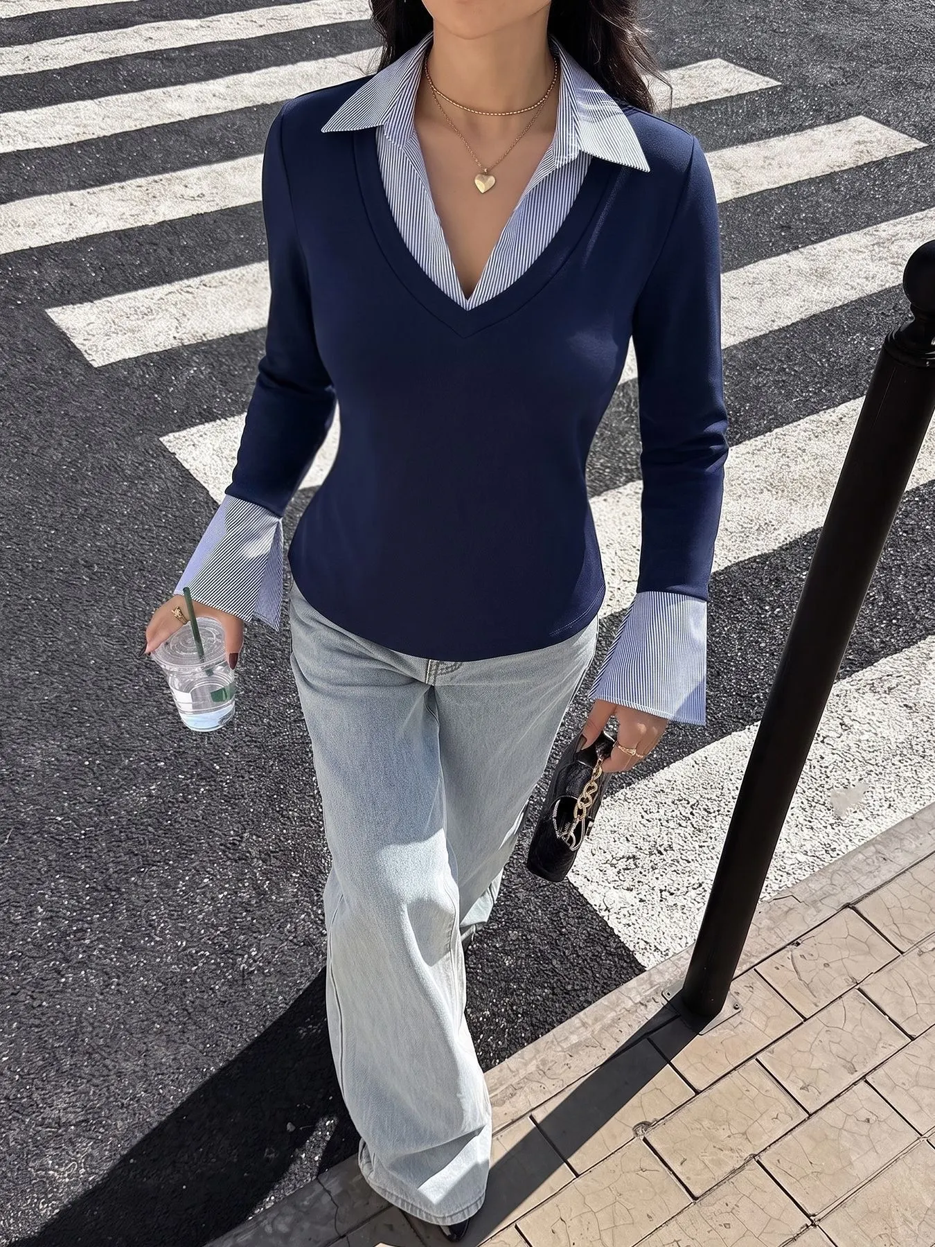 Contrast Collar Long Sleeve Top 3