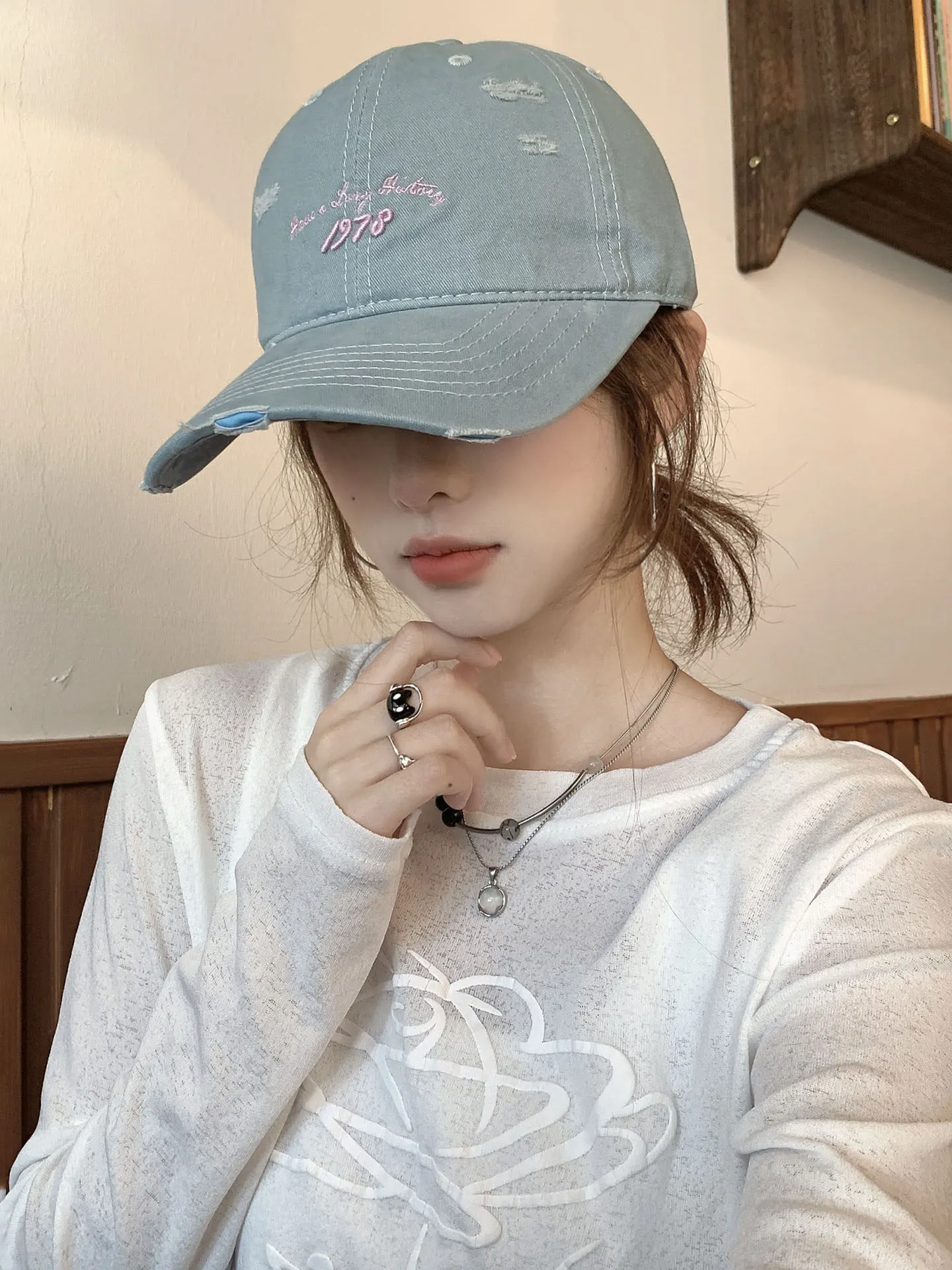 Embroidered Distressed Baseball Cap 4