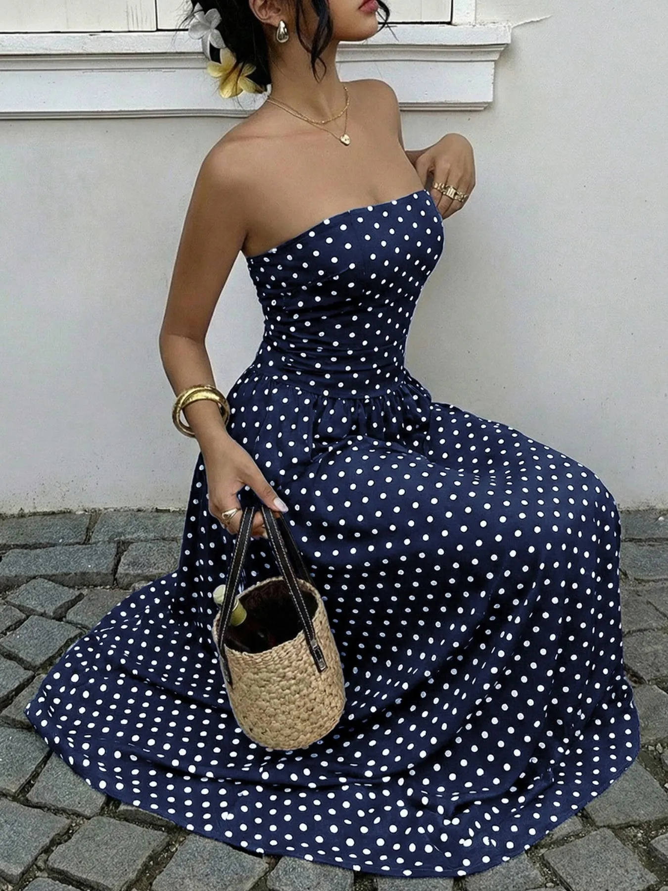Polka Dot Tube A-Line Dress 3