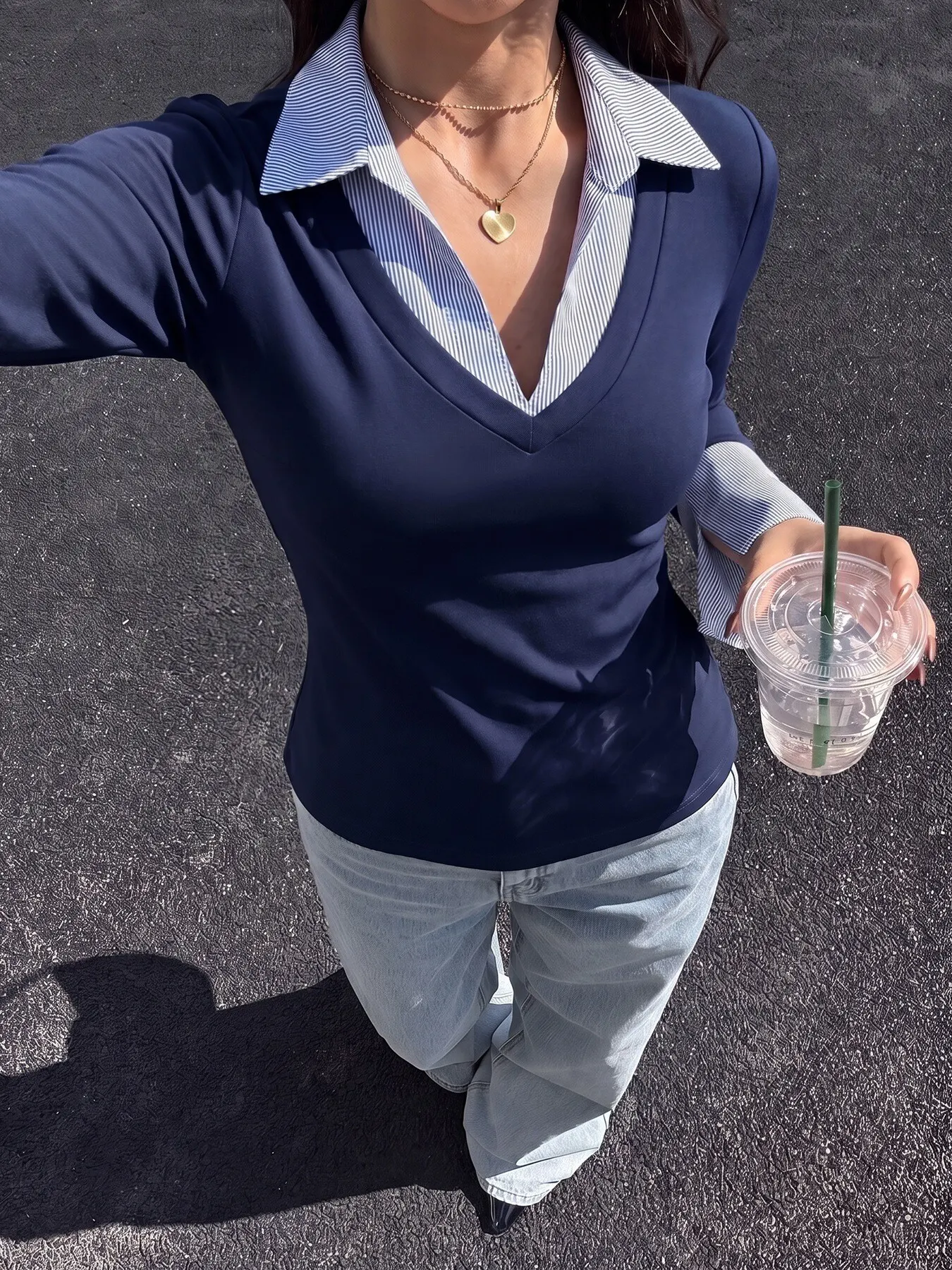 Contrast Collar Long Sleeve Top 2