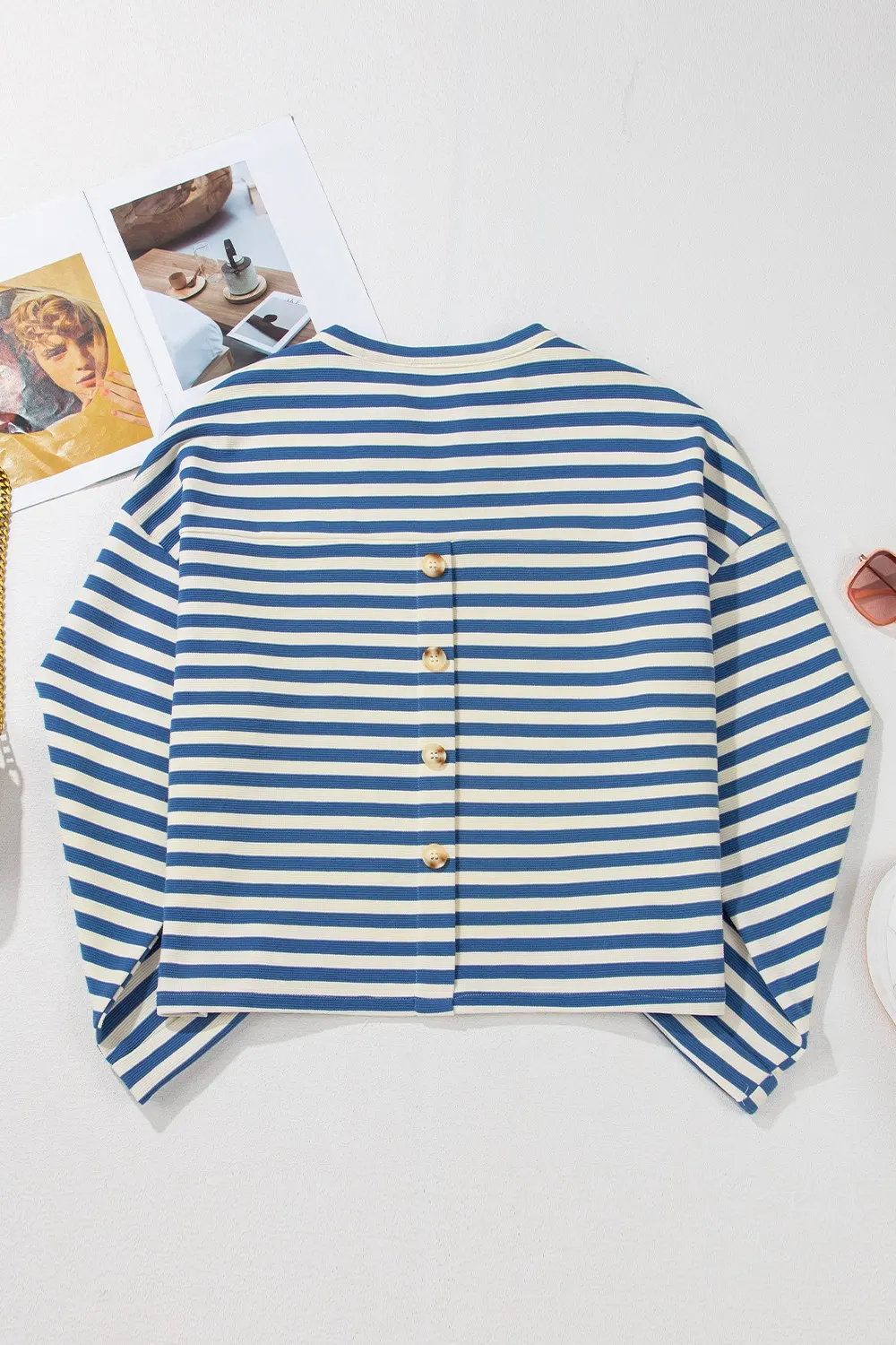 Stripe Chest Pocket Notched Top 5