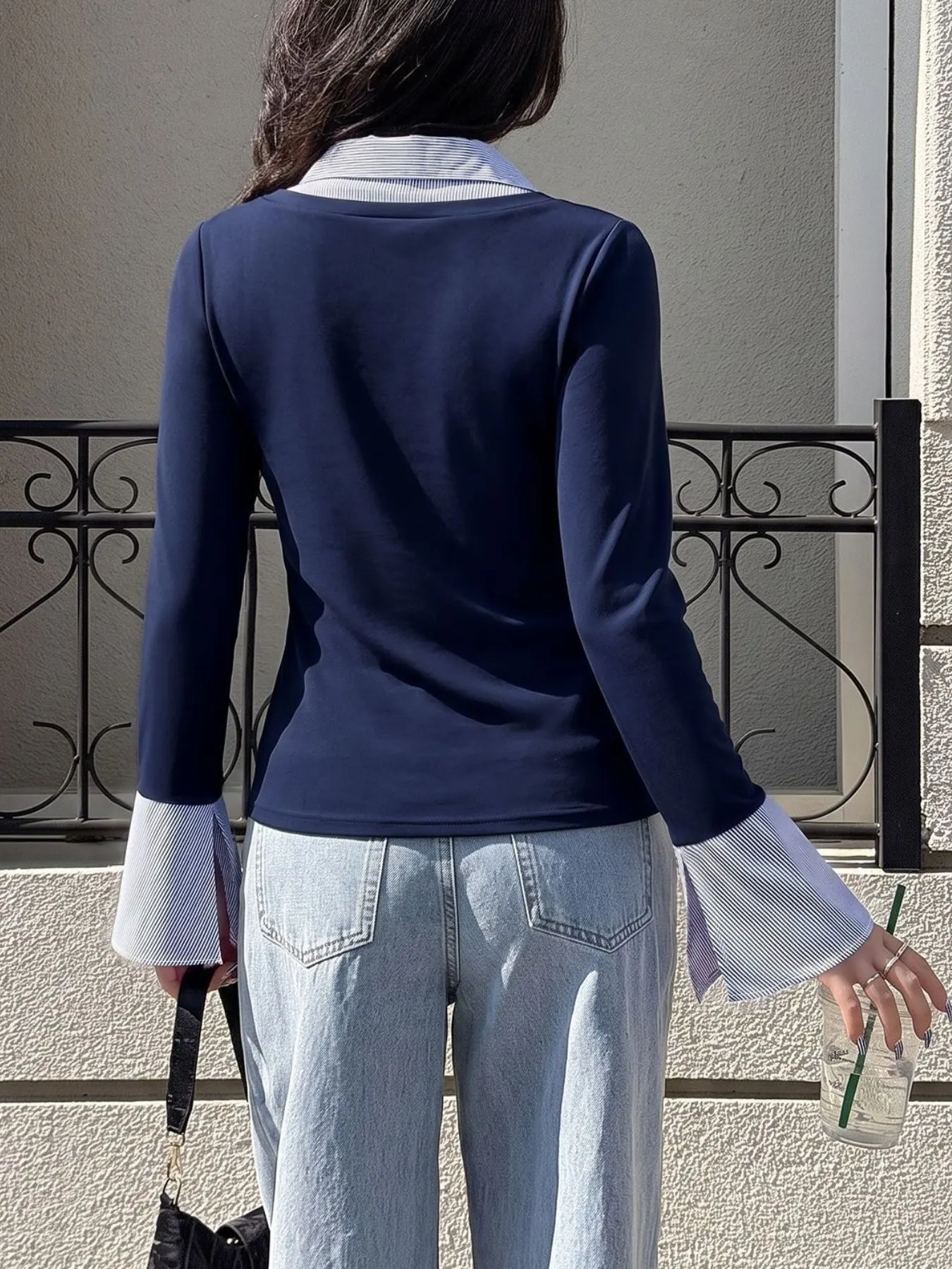 Contrast Collar Long Sleeve Top 5