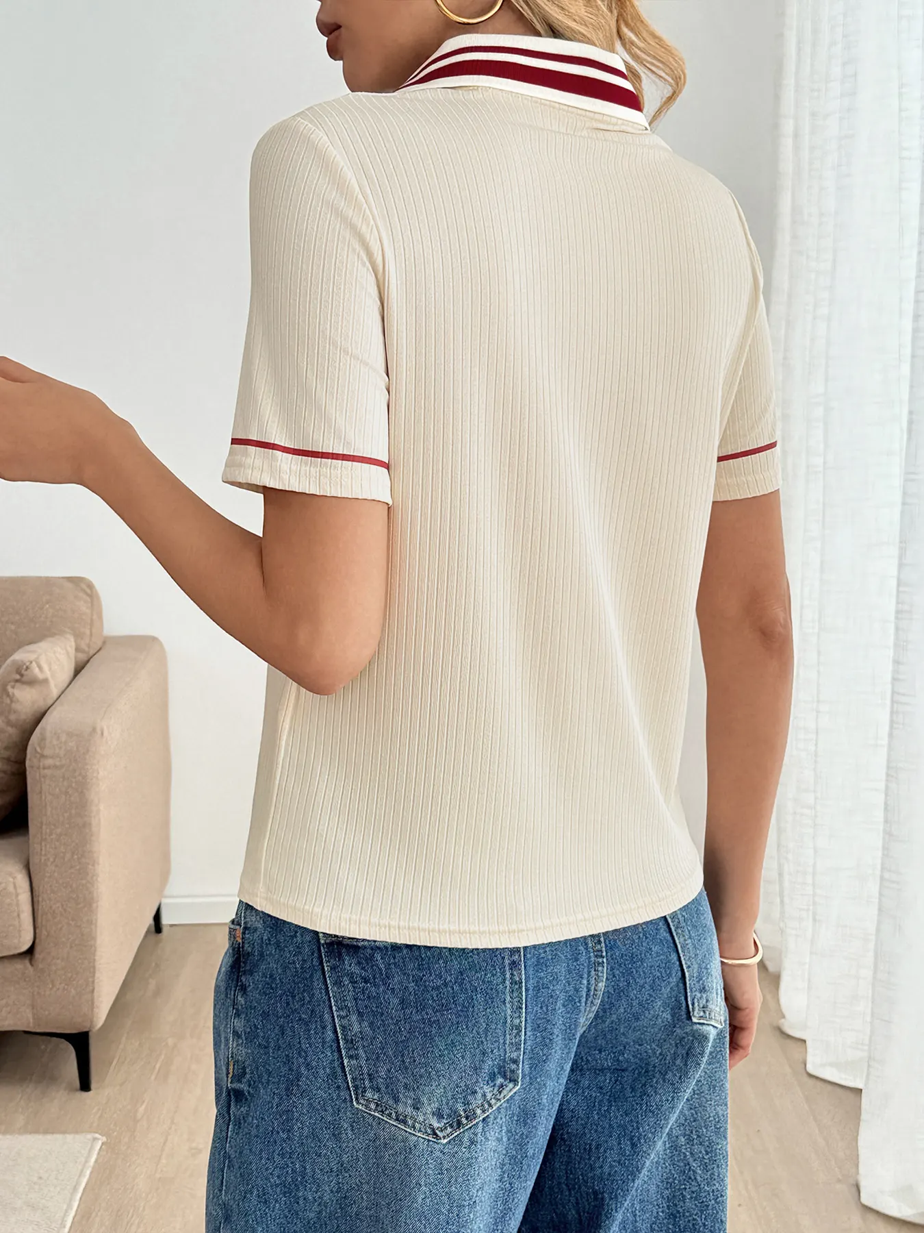 Striped Trim Short Sleeve Top 5