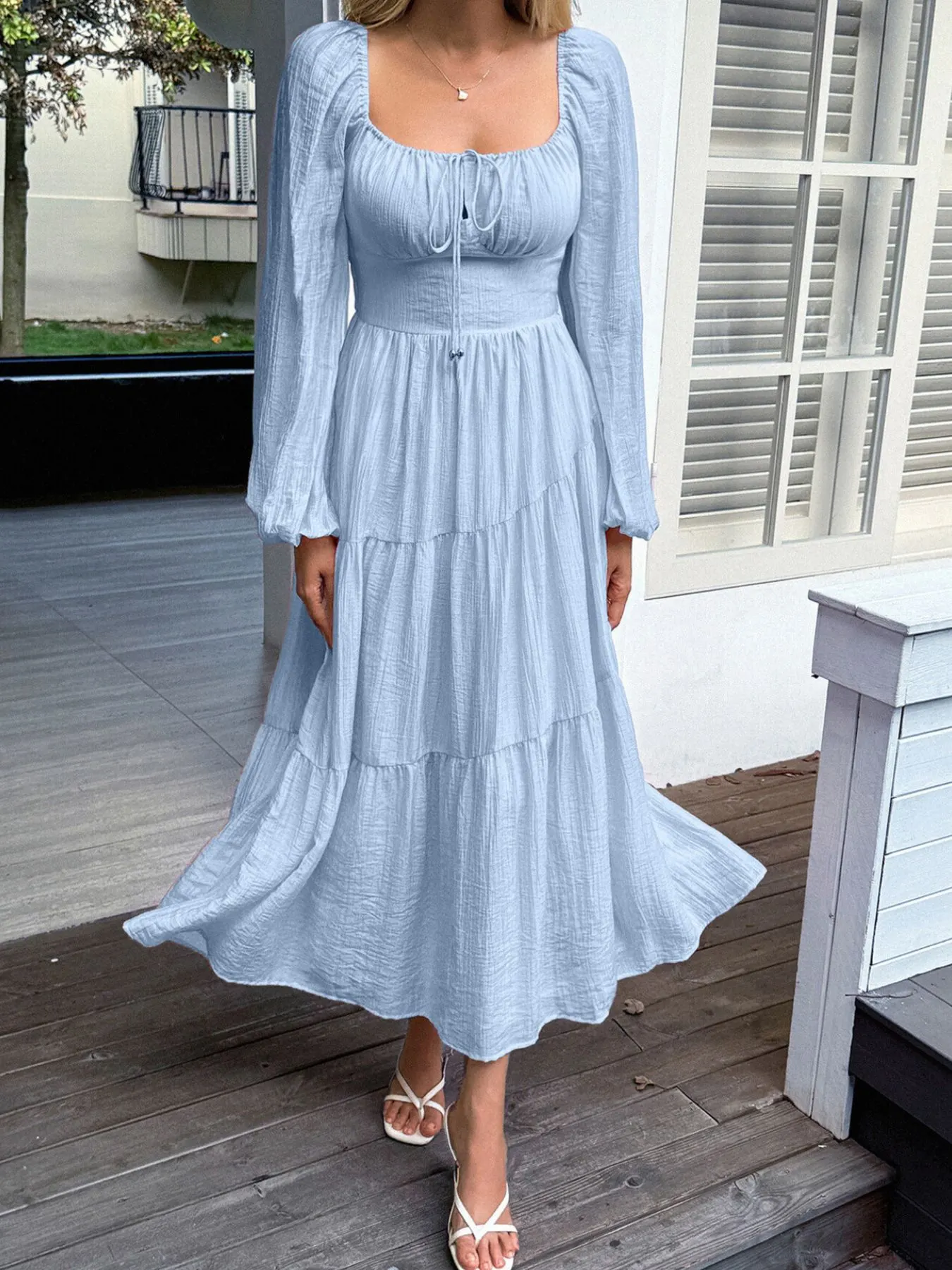 Tiered Balloon Sleeve Midi Dress 4