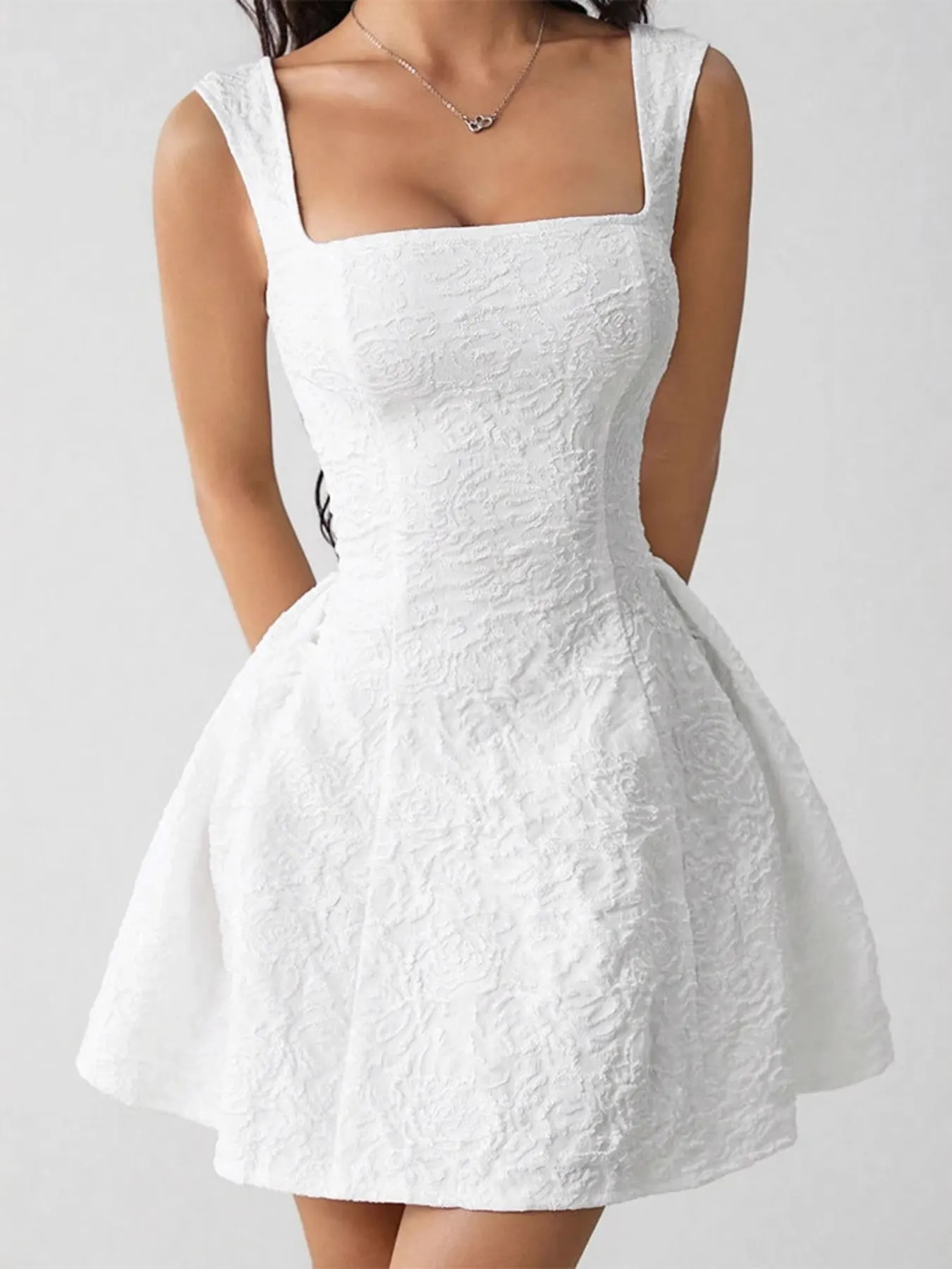 Textured Square Neck Mini Dress