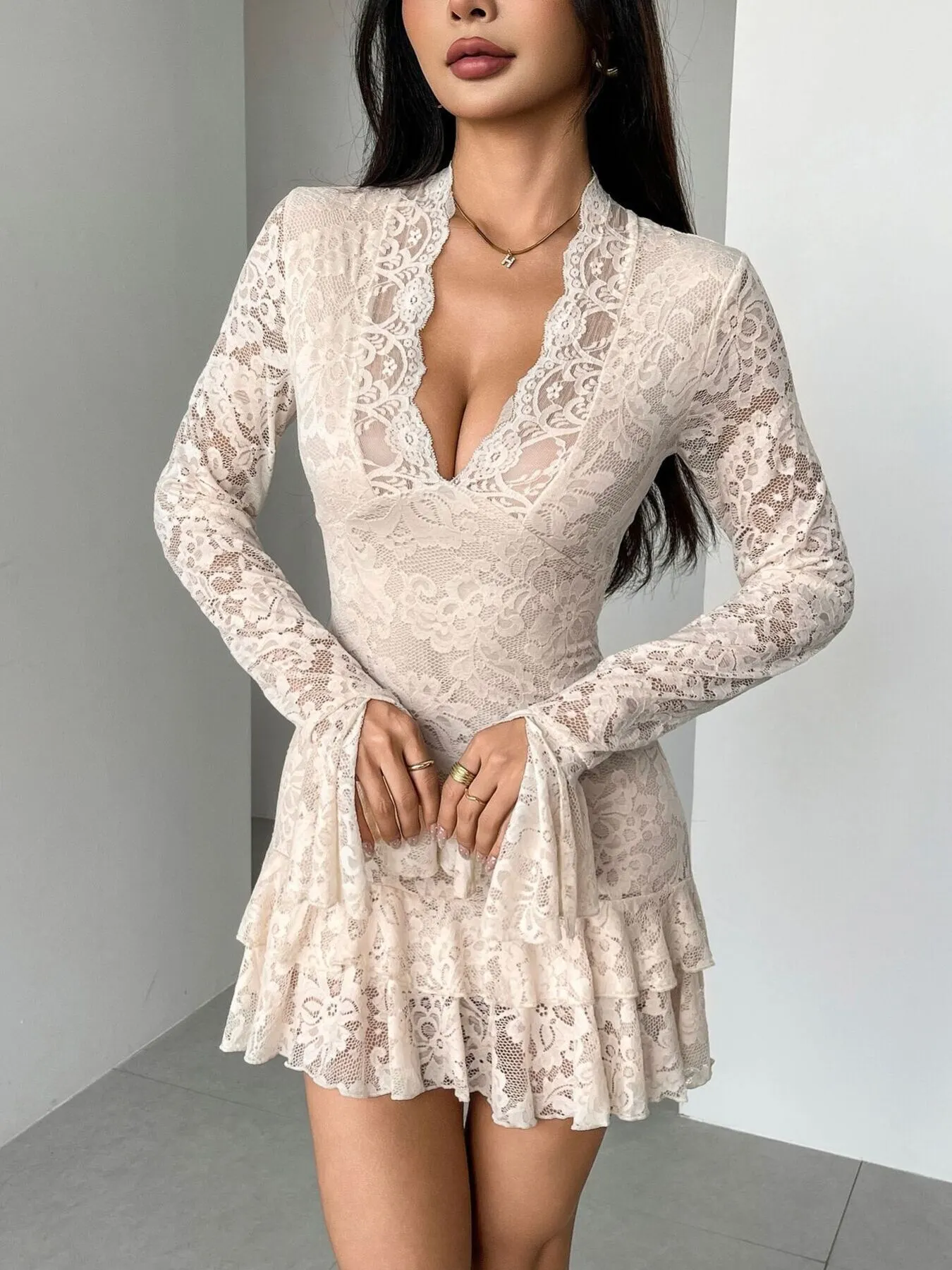 Lace Ruffle Hem Mini Dress 4