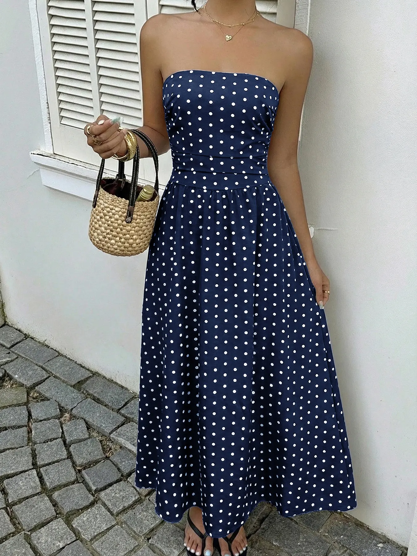 Polka Dot Tube A-Line Dress
