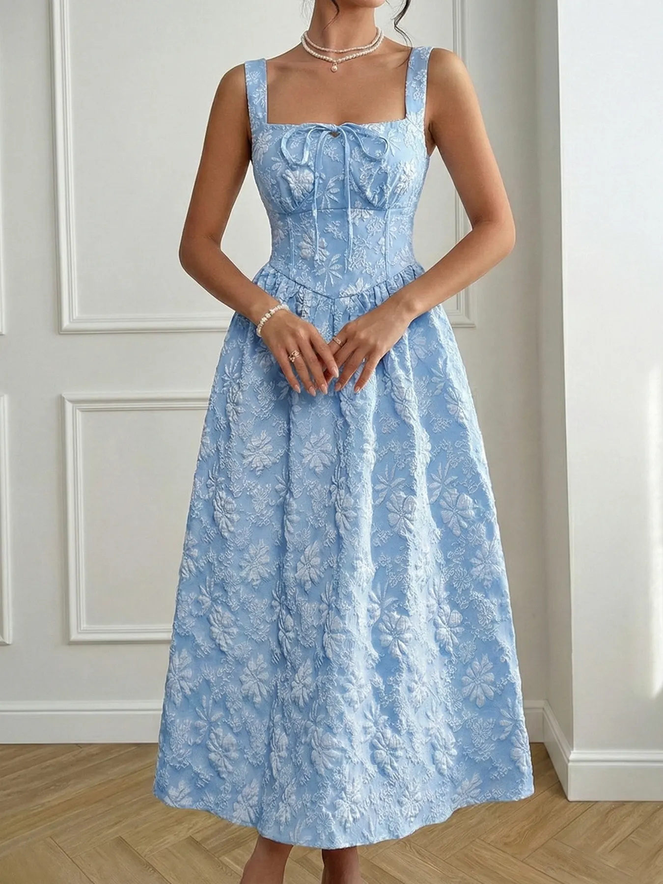 Floral Tie-Front A-Line Midi Dress 2