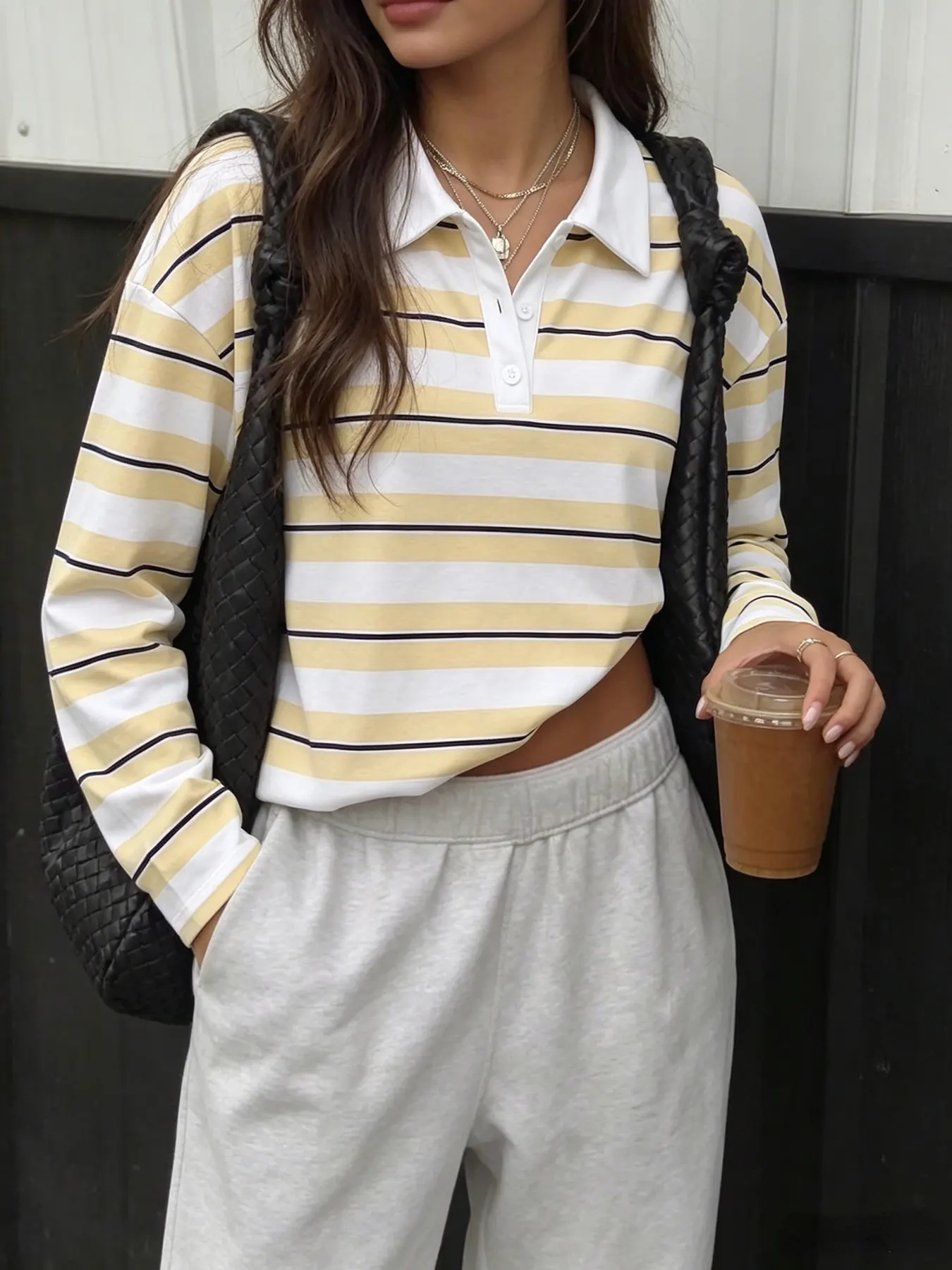 Striped Long Sleeve Polo Top